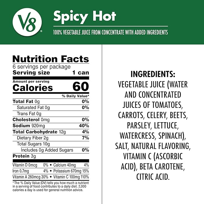 V8 Spicy Hot 100% Vegetable Juice, 11.5 fl oz Can (6 Pack)