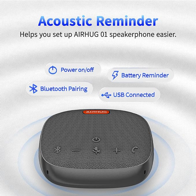 AIRHUG Conference Speaker and Microphone, Bluetooth Speakerphone with 360° Voice Pickup, Advanced Noise Reduction, USB-C Plug & Play, Compatible with Zoom and MS Team