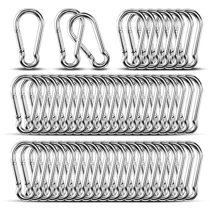 Small Carabiner Clip Hooks, 50pcs 1.97 inch Carabiners Heavy Duty, 304 Stainless Steel Spring Snap Hook Fits Camping Hiking, Metal Clips for Rope Chain Keys Rings
