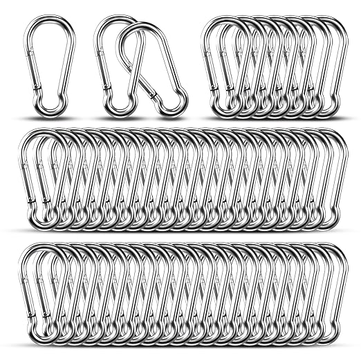 Small Carabiner Clip Hooks, 50pcs 1.97 inch Carabiners Heavy Duty, 304 Stainless Steel Spring Snap Hook Fits Camping Hiking, Metal Clips for Rope Chain Keys Rings