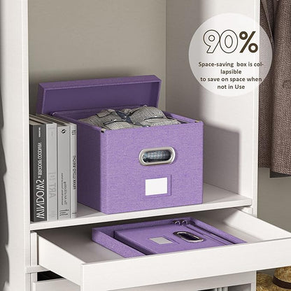 File Organizer Collapsible Storage Box for Office File Box with Lids Document Organizer for Office and Home Easy Slide Durable Hanging File Box (Purple)