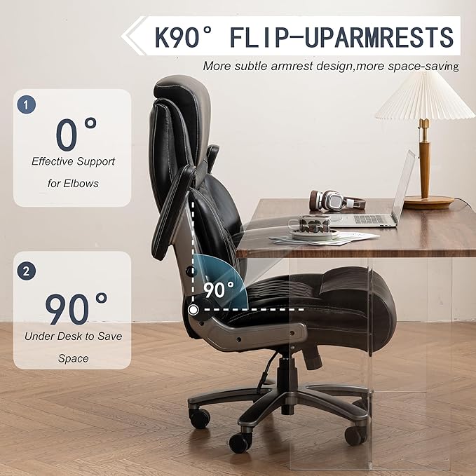 Office Chair, 500 lbs Ergonomic Big and Tall Computer Desk Chair, High-Back Executive with Adjustable Headrest, 3D Reversible Armrests, Silent Wheels for Home, Office, Gaming (Black)