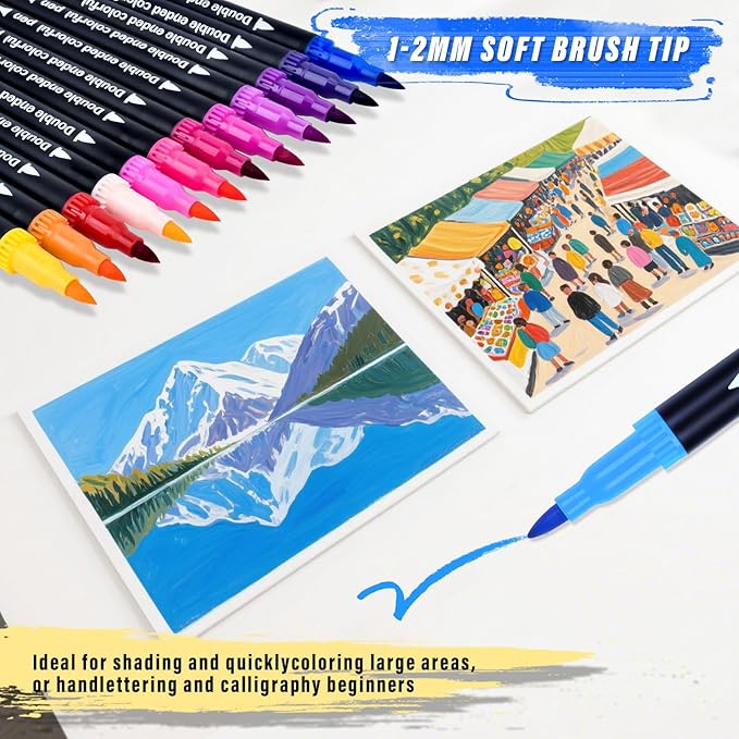 72 Colors Dual Markers Brush Pens,0.4MM Fine Point Art Marker, Double Tip Coloring Brush Pens Paint Marker for Adult Kids Hand Lettering, Drawing,Doodling,Painting