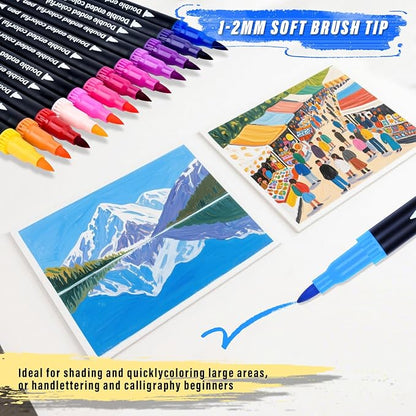 120 Colors Dual Markers Brush Pens ,Dual Tip Brush&Fine Tip Markers for Adult Kids Coloring,Water-based Ink Art Marker,Calligraphy Pens Fineliner and Brush Tips for Hand Lettering, Journal, Doodling