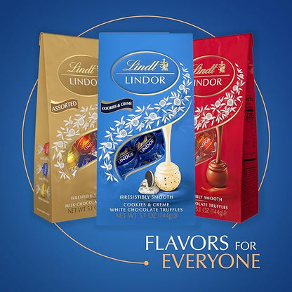 Lindt LINDOR Cookies and Creme White Chocolate Candy Truffles, Chocolates with Smooth, Melting Truffle Center, 5.1 oz. Bag (6 Pack)