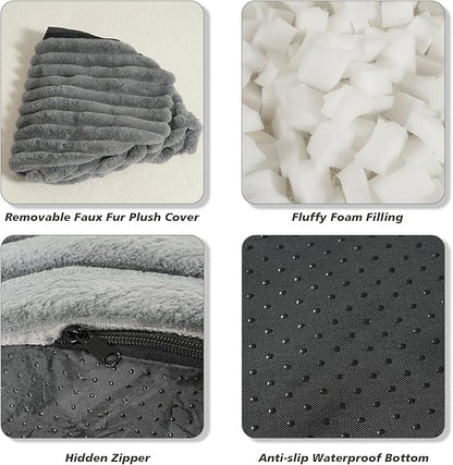 Pouf Ottoman Stuffed Round for Foot Rest, Faux Fur Poufs with Foam Chunk Filling, Storage Ottoman Pouf Foot Stool Cushion, 20 X 15 Inch Floor Chair for Living Room Bedroom Home Decor, Light Gray