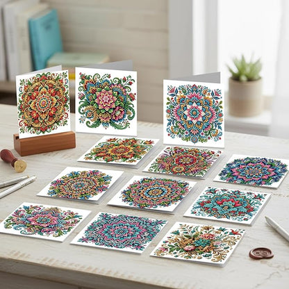 jinglinhh 12pcs Mandala Diamond Art Painting Greeting Cards with Envelopes, DIY Card Making Kits for Adults, Diamond Art Christmas Cards for Birthday Holiday Postcards Craft Gifts