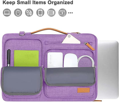 MOSISO 360 Protective Laptop Shoulder Bag,13-13.3 inch Computer Bag Compatible with MacBook, HP, Dell, Lenovo, Asus Notebook,Side Open Messenger Bag with 4 Zipper Pockets&Handle, Lilac