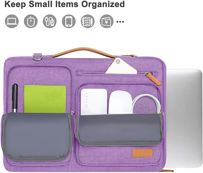 MOSISO 360 Protective Laptop Shoulder Bag,17-17.3 inch Computer Bag Compatible with MacBook, HP, Dell, Lenovo, Asus Notebook,Side Open Messenger Bag with 4 Zipper Pockets&Handle, Lilac