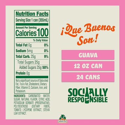 Jarritos - Mexican Soda Soft Drinks, Guava (12 oz, 355ml) 24 Cans (3 Boxes of 8) - Made with Real Cane Sugar - 100 Calories, 0g Fat - Made in Mexico - Natural Flavor Soda Pop - Party & BBQ Beverages