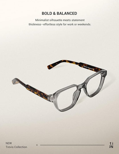 TIJN Blue Light Blocking Glasses for Women Men TR90 Rectangle Frame and Chic Preppy Style Computer Screen Glasses