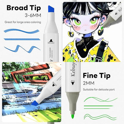 Alcohol Based Art Markers Set 168 Color - Professional Double Sided Marcadores for Artist, Best Blendable Coloring Marker Pens for Adult - Coloring Books No Bleeding Illustration Drawing for Kids