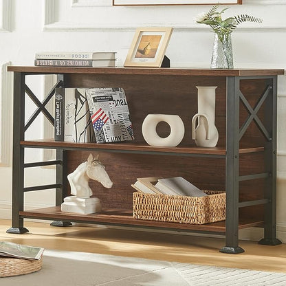 HOMBAZAAR Book Shelf,3 Tier Bookshelf with Metal Frame and Backboard,Shelf Bookcase for Living Room,Bedroom and Office,47.2 inch