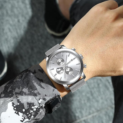 CRRJU Mens Stylish Casual Quartz Watches for Men Luxury Waterproof Calendar Chronograph Japan Movement Wristwatches