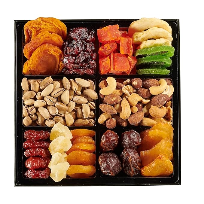 Dried Fruit & Nuts Gift Basket Arrangement Platter, Gourmet Food Snack Box, For Christmas, New Years, Birthday Care Package, Healthy Kosher - Her Him - 12 Snackberry Assortment (12-Pack)