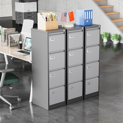 Metal Vertical File Storage Cabinet, 4 Drawer File Cabinet with Lock, 18" Deep Vertical Filing Cabinets for A4 Legal/Letter Size, Assembly Required (4 Drawer - Gray Black)