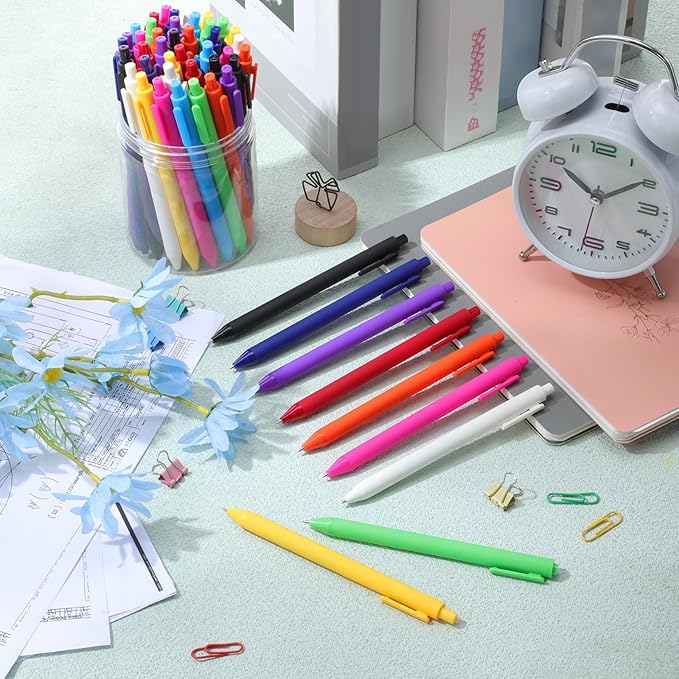 Crtiin 50 Pcs Gel Ink Pens Bulk, Black Ink 0.5mm Fine Point Retractable Pen Smooth Writing Office School Supplies for Teacher Server Operation Christmas Charity Donation Thanksgiving (Colorful)