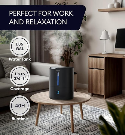 GENIANI Cool Mist Air Humidifiers for Bedroom, Plants, and Large Rooms - Quiet Humidifiers for Baby Room with Auto Shut Off & Night Light (3.9L, Black)