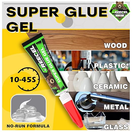 Super Glue Medium for Plastic, Metal, Leather, Wood, Ceramic, Premium Superglue 4 oz - Clear Cyanoacrylate Adhesive (CA) Instant Glue with Extra Gel for Quick Fixes & Repair (2 Pack)