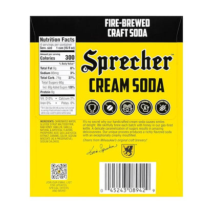 Sprecher Cream Soda Craft Soda – Fire-Brewed with Real Honey, Rich Vanilla Honey Flavor, Handcrafted, Caffeine-Free Gourmet Beverage – 16 fl oz Cans (12 Pack)