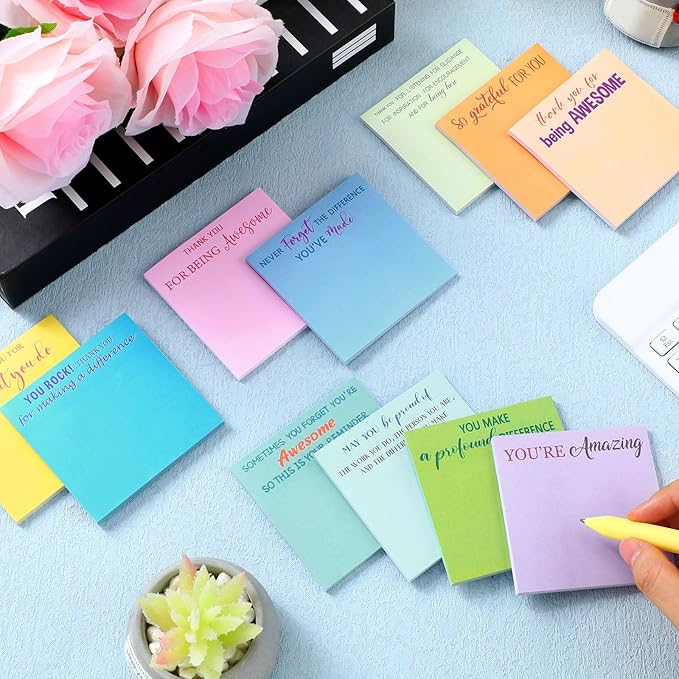 Yinder 24 Pcs Employee Appreciation Sticky Notes Xmas Gift Bulk Motivation Note Pads Mini Inspirational Note Gift for Teacher Nurse Staff Coworker Office Supply 3 x 3'' (Appreciation,Colorful)