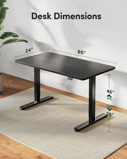 FEZIBO Electric Standing Desk Adjustable Height, 60 x 24 Inch Sit and Stand Desk, Home Office Desk, Ergonomic Workstation Computer Desk, Black