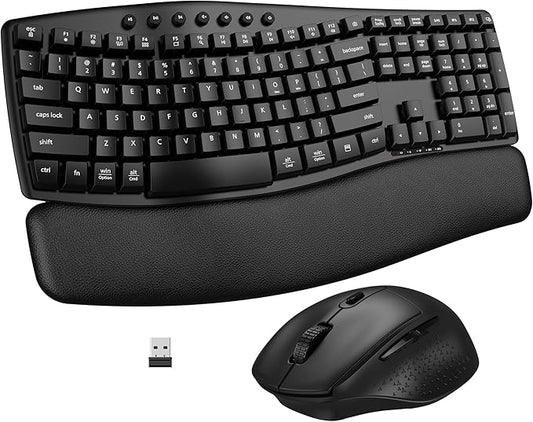 Wireless Keyboard and Mouse Combo, EDJO 2.4G USB/Bluetooth Dual-Channel Connection, Full Size Ergonomic Keyboard with Soft Wrist Rest and Wireless Mouse for Windows, Mac OS Desktop/Laptop/PC(Black)