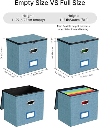 Oterri 1 Pack File Organizer Boxes with Lids, File Box with Mesh Pockets, Document Organizer Box for Letter Size Folders, Zippers Important Document Organizer (Denim, Without Folders)