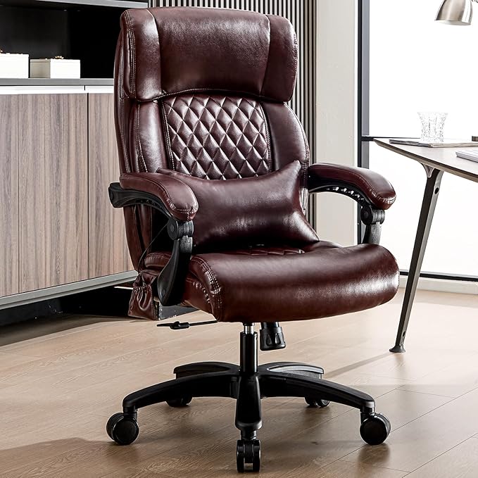 Big and Tall Office Chair, 500LBS Heavy Duty Massage Desk Chair, Ergonomic Executive Office Chair with High Back and Lumbar Support, Brown