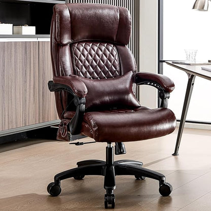Big and Tall Office Chair, 500LBS Heavy Duty Massage Desk Chair, Ergonomic Executive Office Chair with High Back and Lumbar Support, Brown