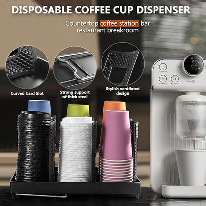 6-Slot Paper Cup and Lid Holder, Disposable Coffee Cup Dispenser, Upright Paper Cup Dispenser for Coffee Stations, Kitchens, Bars, Restaurants, Lounges (Black)