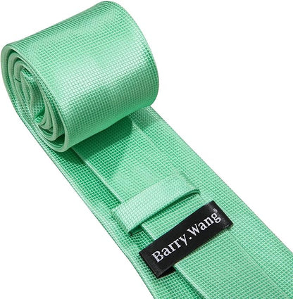 Barry.Wang Tie Sets for Men Silk Solid Necktie Stain Ties Handkerchief Pocket Square Cufflinks Wedding Business Dyed