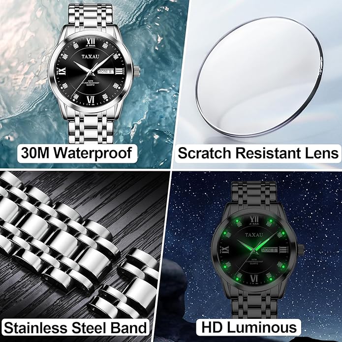 Watch Men Stainless Steel Luxury Diamond Chronograph with Date Business reloj de Hombre