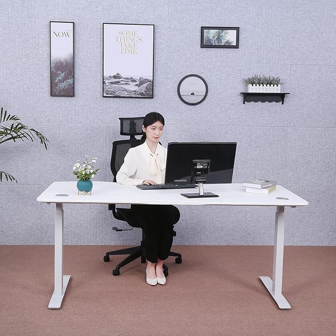 ApexDesk Elite Pro Series 71" x 33" Electric Height Adjustable Stand up Desk, Sit Stand Home Office Desk, Computer Desk - Curved Moon White