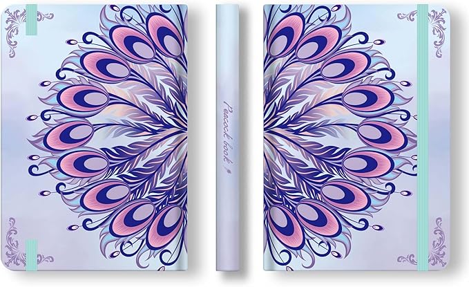 TIEFOSSI A5 Journal Notebook-College Lined Ruled Hardcover Journals for Writing Women-100gsm Thick Paper 224 Numbered Pages-Peacock Feather Embossed Journal-Daily Journal for Writing