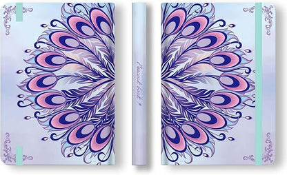 TIEFOSSI A5 Journal Notebook-College Lined Ruled Hardcover Journals for Writing Women-100gsm Thick Paper 224 Numbered Pages-Peacock Feather Embossed Journal-Daily Journal for Writing