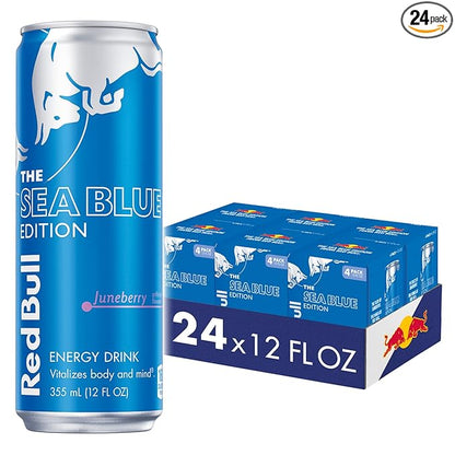 Red Bull Sea Blue Edition Energy Drink, Juneberry, with 114mg Caffeine plus Taurine & B Vitamins, 12 Fl Oz, Pack of 24 Cans (6 Packs of 4)
