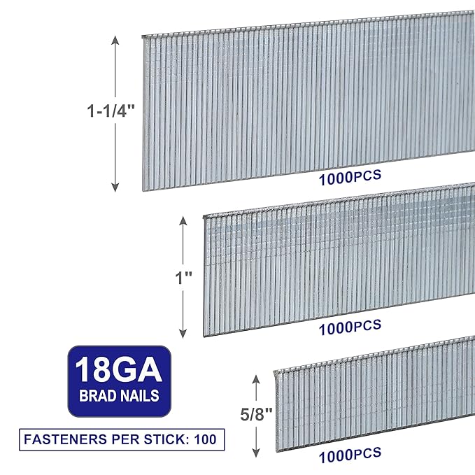 HW HAMWOO 18 Gauge 1/4" Narrow Crown Staples and Brad Nails,Galvanized Nail Assorted, Suitable for Most Brand of 18 GA Pneumatic and Electric Brad Nailer(1/2",3/4",1"& 5/8",1",1-1/4":4200Pcs)