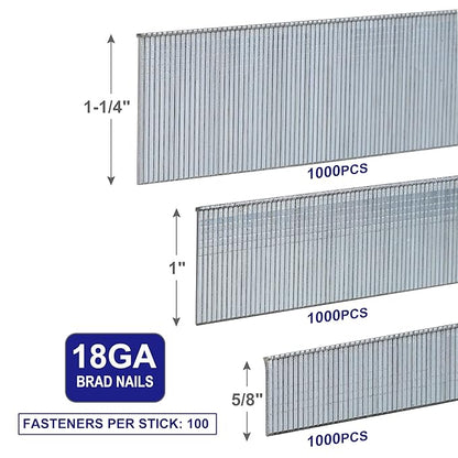 HW HAMWOO 18 Gauge 1/4" Narrow Crown Staples and Brad Nails,Galvanized Nail Assorted, Suitable for Most Brand of 18 GA Pneumatic and Electric Brad Nailer(1/2",3/4",1"& 5/8",1",1-1/4":4200Pcs)