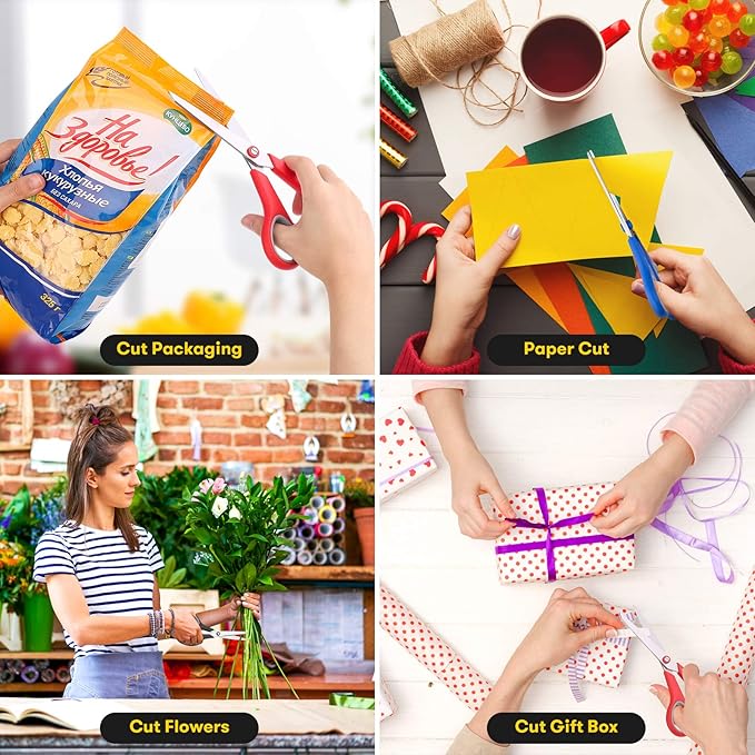 Scissors, iBayam 8" All Purpose Scissors Bulk 3-Pack, Ultra Sharp 2.5mm Thick Blade Shears Comfort-Grip for Office Desk Accessories Sewing Fabric Home Craft School Supplies, Right/Left Handed