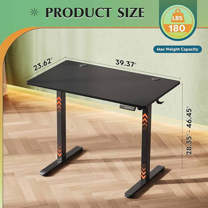 DEVAISE Whole Piece Standing Desk, 48 x 24 Inch Electric Standing Desk with Adjustable Height,Cable Holes, 3-Preset Memory Sit Stand up Desk, One Piece Desktop Computer Desk for Home, Office (Black)
