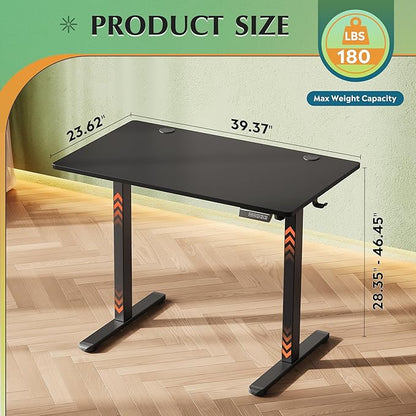DEVAISE Whole Piece Standing Desk, 48 x 24 Inch Electric Standing Desk with Adjustable Height,Cable Holes, 3-Preset Memory Sit Stand up Desk, One Piece Desktop Computer Desk for Home, Office (Black)