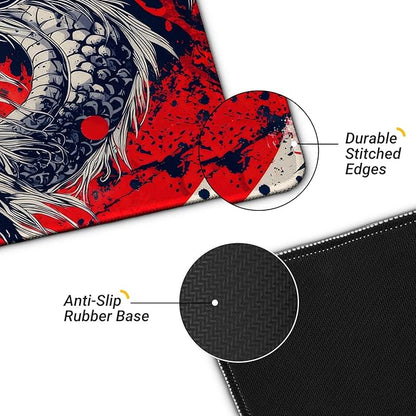 Japanese Dragon Gaming Mouse Pad with Non-Slip Rubber Base, Large Anime Mousepad with Stitched Edges, Long Keyboard Desk Mat for Home and Office, 31.5 x 11.8 inches