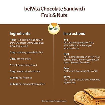 belVita Breakfast Bar Biscuit Sandwiches, Dark Chocolate Creme, 30 Total Packs, 6 Boxes (2 Biscuits Per Pack)
