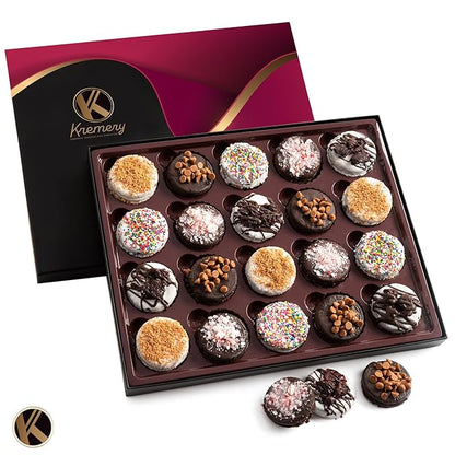 KREMERY Creamy Chocolate Cravings - Halloween Treats For Adults Chocolate Covered Sandwich Cookies & Cream Gift Basket, in Elegant Gift Box (20 Cookies, Assorted Sweet Toppings) Holiday Xmas Christmas