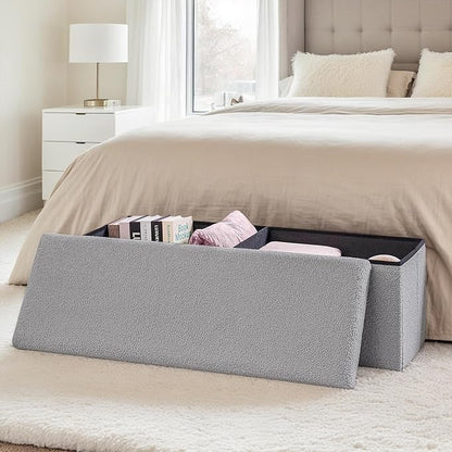 43 Inches Storage Ottoman Bench - Square Ottoman with Sherpa Top,Storage Bench for Bedroom,43" L x 15" W x 15" H - Grey