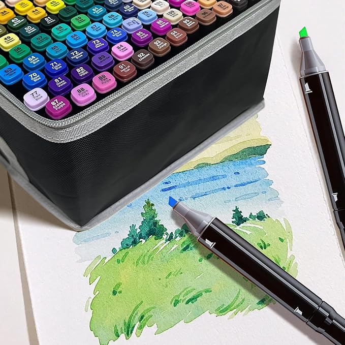 120-Color Dual-Tip Markers Set with Portable Bag - Art Markers for Coloring, Drawing & Sketching -Gift for People Who Love Art.
