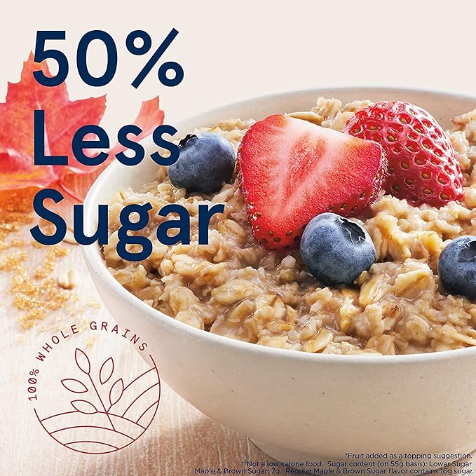 Quaker Instant Oatmeal Lower Sugar, Maple & Brown Sugar, 1.19 Oz, Pack of 44