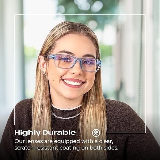 Readerest 0.75 Blue Light Reading Glasses - Lightweight Computer Glasses - Eye Strain, UV Glare Protection (Blue+Clear)