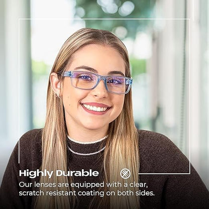 Readerest 0.75 Blue Light Reading Glasses - Lightweight Computer Glasses - Eye Strain, UV Glare Protection (Blue+Clear)